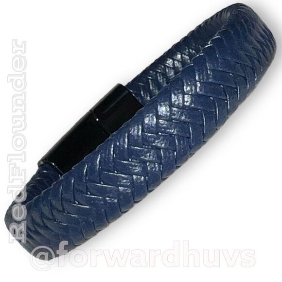 Blue Braided Vegan Leather Bracelet | Magnetic Clasp - Picture 1 of 9